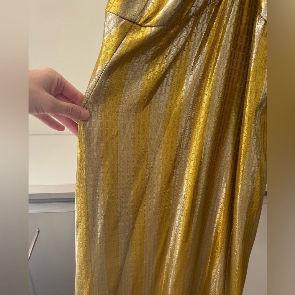 Ramy Brook- NWT Gold Stripe Metallic Cross Front Sleeveless Maxi Cocktail Dress - Picture 5 of 6